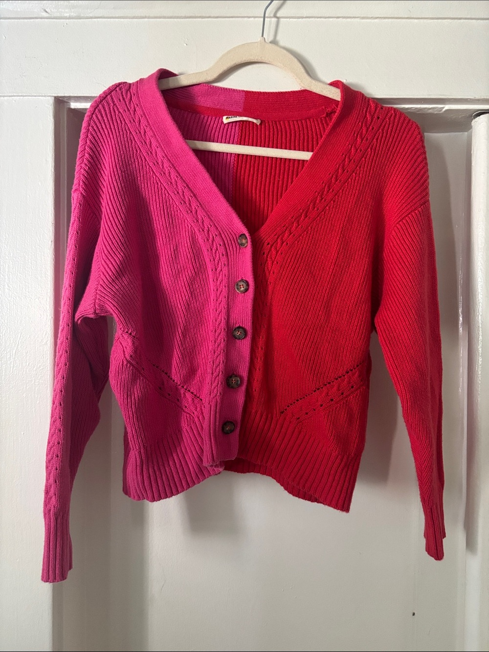 Marine Layer Pink and Red Colorblock V-Neck Cardigan
